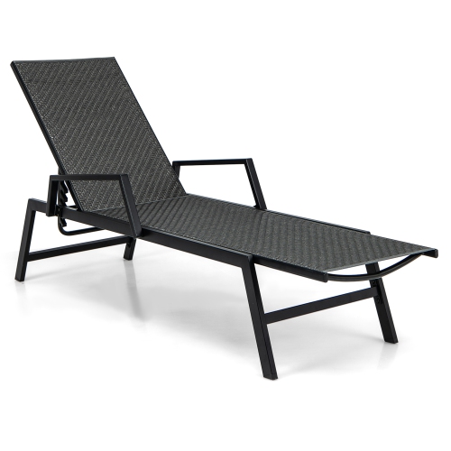 Gymax Wicker Outdoor Chaise Lounge Chair Patio w/ Metal Frame & Adjustable Backrest