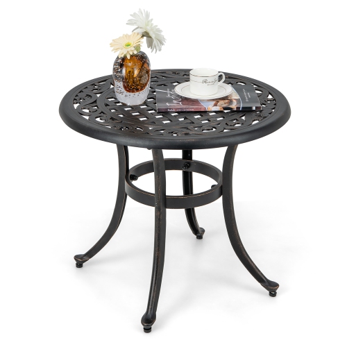 GYMAX  Cast Aluminum Patio Table 24"outdoor Round Side Table Anti-Rust Coffee Bistro Table