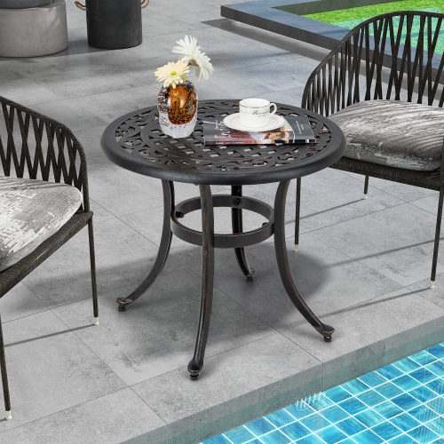 Gymax Cast Aluminum Patio Table 24''Outdoor Round Side Table Anti-Rust Coffee Bistro Table