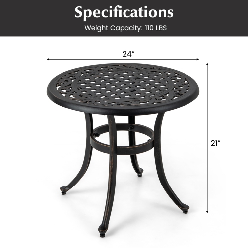 Gymax Cast Aluminum Patio Table 24''Outdoor Round Side Table Anti-Rust Coffee Bistro Table