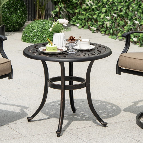 Gymax Cast Aluminum Patio Table 24''Outdoor Round Side Table Anti-Rust Coffee Bistro Table