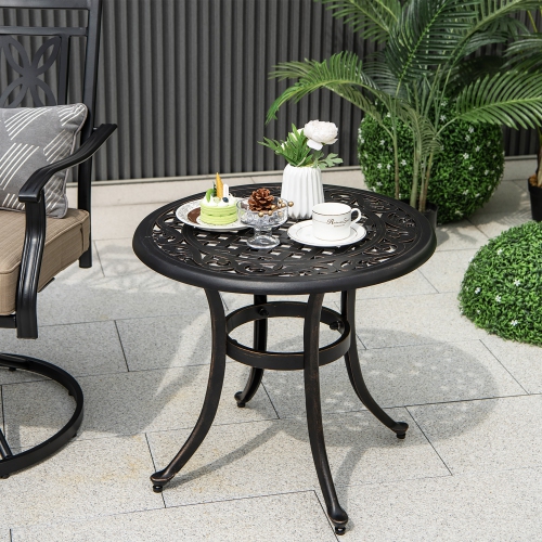 Gymax Cast Aluminum Patio Table 24''Outdoor Round Side Table Anti-Rust Coffee Bistro Table