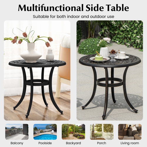Gymax Cast Aluminum Patio Table 24''Outdoor Round Side Table Anti-Rust Coffee Bistro Table