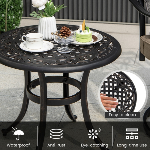 Gymax Cast Aluminum Patio Table 24''Outdoor Round Side Table Anti-Rust Coffee Bistro Table