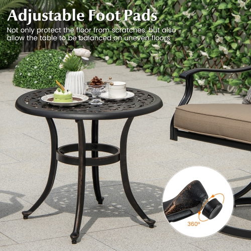 Gymax Cast Aluminum Patio Table 24''Outdoor Round Side Table Anti-Rust Coffee Bistro Table