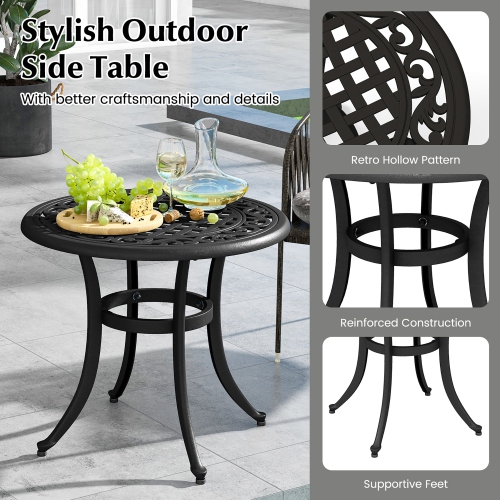 Gymax Cast Aluminum Patio Table 24''Outdoor Round Side Table Anti-Rust Coffee Bistro Table