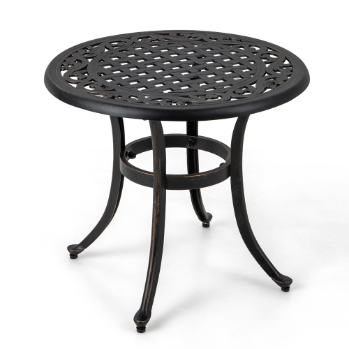 Gymax Cast Aluminum Patio Table 24''Outdoor Round Side Table Anti-Rust Coffee Bistro Table