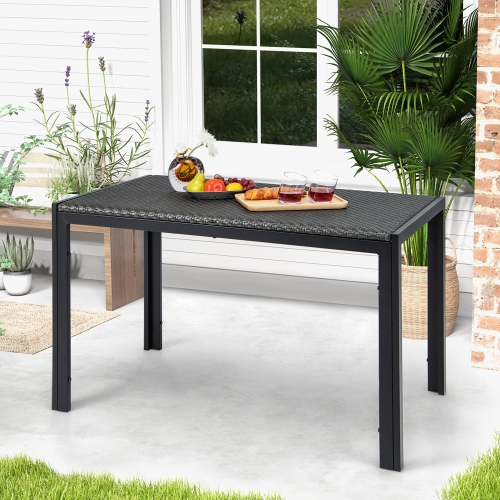 GYMAX  48" Rectangular Rattan Patio Dining Table for 6 W/ Metal Frame