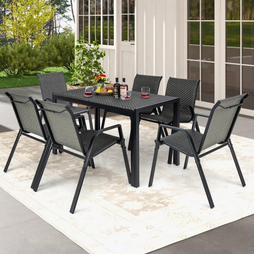 Gymax 48'' Rectangular Rattan Patio Dining Table for 6 w/ Metal Frame