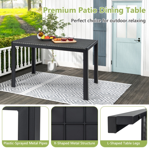 Gymax 48'' Rectangular Rattan Patio Dining Table for 6 w/ Metal Frame