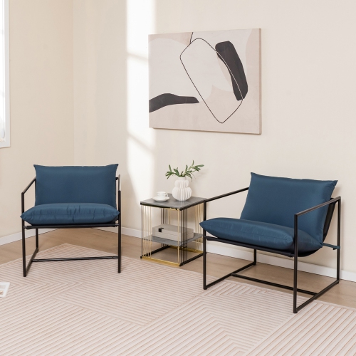 Gymax Set of 2 Sling Accent Chair Indoor Outdoor Leisure Chair w/ Cushions