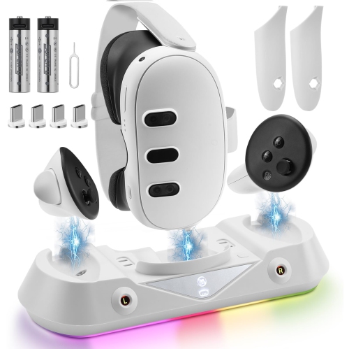 Charging Dock for Meta Quest 3, High-Speed Charging Stand for Meta Quest 3, Magnetic Charging Station for VR Headset and Touch Controllers with RGB L