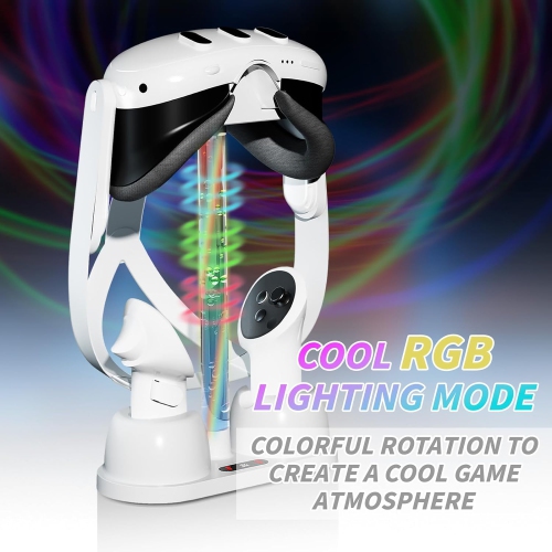 Station de recharge avec lampe DEL pour accessoire Oculus/Meta Quest 3, station de recharge avec support d'affichage du casque, câble de chargement