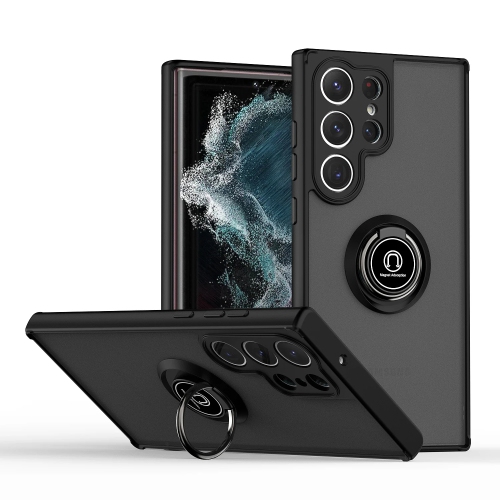 CSMART  [] Rubberized Hybrid Magnetic Armor Case With Ring Holder for Samsung Galaxy S24 Ultra In Black