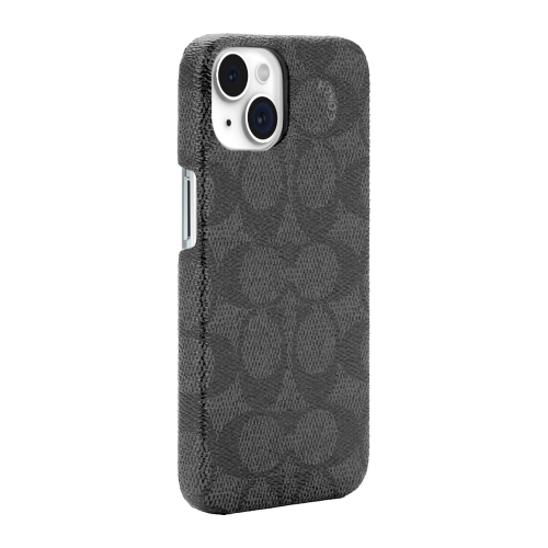 Coach iPhone: 15, 14, 13 Plastic Fitted Hard Shell Case – Charcoal
