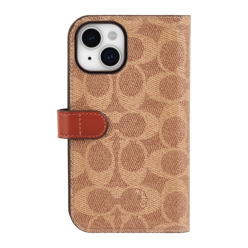 COACH  Iphone: 15, 14, 13 Plastic Fitted Folio Case – In Tan