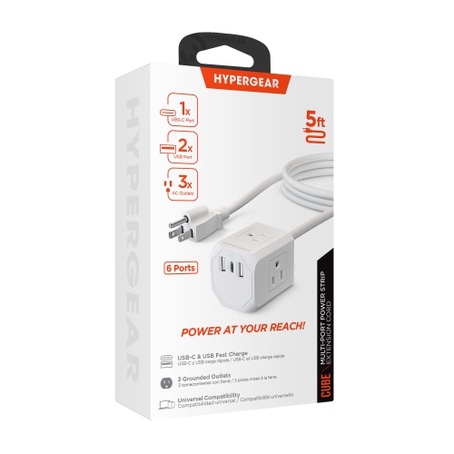 HyperGear CUBE Multi-Port Power Strip Extension Cord - White