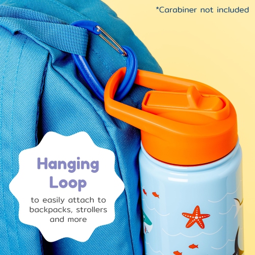 BOZ Kids Insulated Water Bottle with Straw Lid - Two-Pack Bundle, Shark / Dinosaur Stainless Steel Vacuum Double Wall Water Cup, 14 oz.