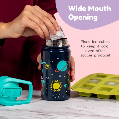 BOZ Kids Insulated Water Bottle with Straw Lid - Two-Pack Bundle, Unicord / Mermaid, Stainless Steel Vacuum Double Wall Water Cup, 14 oz.