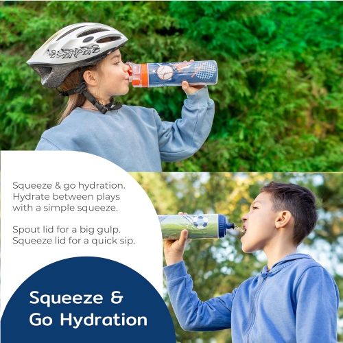 BOZ Elite 22 oz Custom Baseball-Styled Insulated Water Bottle - Ergonomic Squeeze & Cooling Mist Spray Functions, Durable, Leak-Proof, BPA-Free