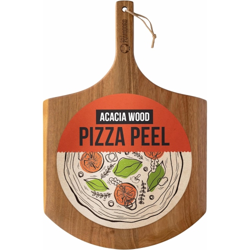 Chef Pomodoro 14-inch Acacia Pizza Peel, Wooden Pizza Peel 14 Inch, Homemade Wood Pizza Peel, Pizza Peel with Handle, Pizza Oven Accessories, Spatula