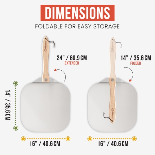 Pelle à pizza en aluminium Pomodoro avec poignée en bois pliable pour faciliter le rangement, spatule à pizza, spatule à pizza Gourmet Luxury pour