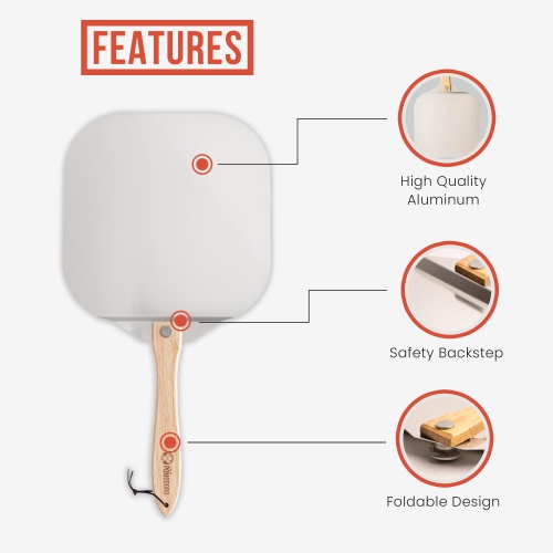 Pelle à pizza en aluminium Pomodoro avec poignée en bois pliable pour faciliter le rangement, spatule à pizza, spatule à pizza Gourmet Luxury pour