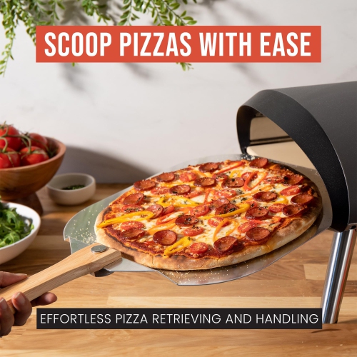Pelle à pizza en aluminium Pomodoro avec poignée en bois pliable pour faciliter le rangement, spatule à pizza, spatule à pizza Gourmet Luxury pour