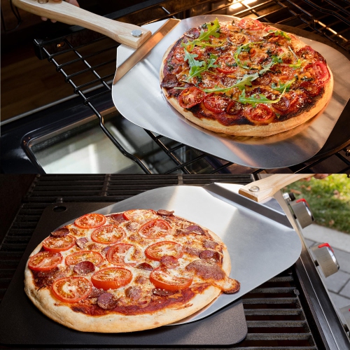 Pelle à pizza en aluminium Pomodoro avec poignée en bois pliable pour faciliter le rangement, spatule à pizza, spatule à pizza Gourmet Luxury pour