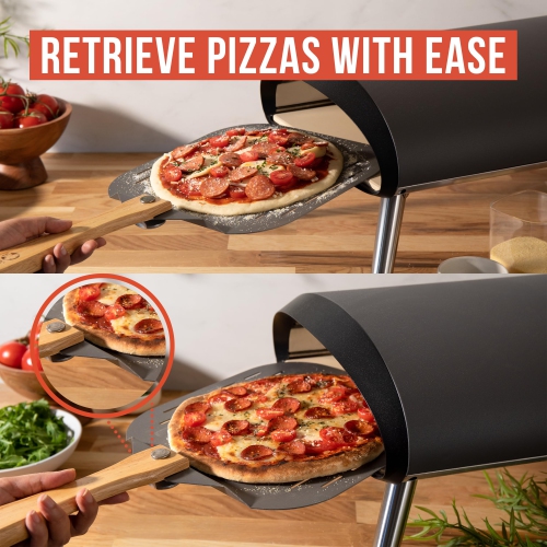 Chef Pomodoro Perforated Aluminum Metal Pizza Peel with Foldable Wood Handle for Easy Storage, Pizza Spatula, Premium Pizza Paddle with Holes for