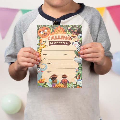 Rileys & Co. 50-Pack Safari Theme Party Invitations for Kids - 5 x 7 inches - Premium Quality Cards with Matching Envelopes & Stickers