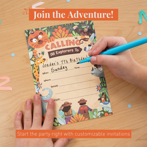 Rileys & Co. 50-Pack Safari Theme Party Invitations for Kids - 5 x 7 inches - Premium Quality Cards with Matching Envelopes & Stickers