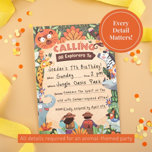 Rileys & Co. 50-Pack Safari Theme Party Invitations for Kids - 5 x 7 inches - Premium Quality Cards with Matching Envelopes & Stickers