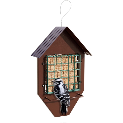 MEKKAPRO Suet Feeder House with Overhang – Weather-Resistant Metal Bird Feeder, Dual-Perch Design, Easy-Clean, for Year-Round Bird Feeding