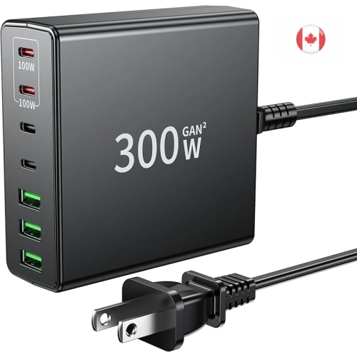 300W USB C Fast Charger - 7 Port Fast Charging Station with Dual PD PPS 100W for iPhone, Galaxy, Laptop, MacBook, iPad, DELL, HP, Surface - Power up