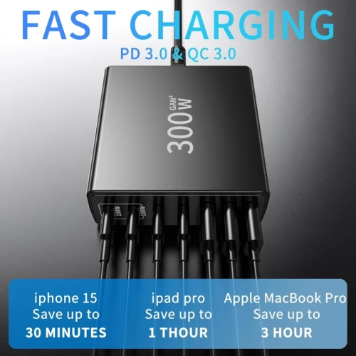 300W USB C Fast Charger - 7 Port Fast Charging Station with Dual PD PPS 100W for iPhone, Galaxy, Laptop, MacBook, iPad, DELL, HP, Surface - Power up