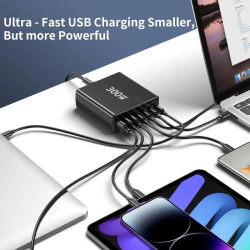 300W USB C Fast Charger - 7 Port Fast Charging Station with Dual PD PPS 100W for iPhone, Galaxy, Laptop, MacBook, iPad, DELL, HP, Surface - Power up