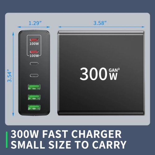 300W USB C Fast Charger - 7 Port Fast Charging Station with Dual PD PPS 100W for iPhone, Galaxy, Laptop, MacBook, iPad, DELL, HP, Surface - Power up
