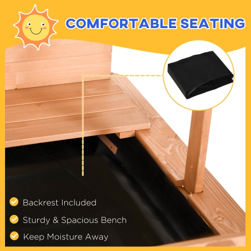 Outsunny Kids – Bac à sable en bois avec auvent réglable et escamotable et banquettes pliables pour 3-7 ans, rouge