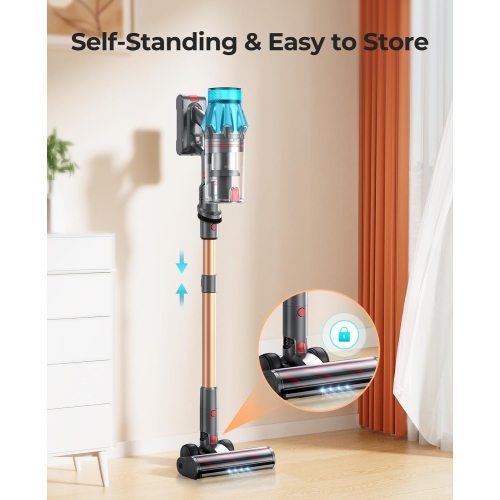 Cordless Vacuum Cleaner 45Kpa 550W, 60 Mins Stick Vacuum, Touch Screen, Wall Mount Charging, Anti-Tangle Rollor, 1.5L Dustcup, Upright Vacuum