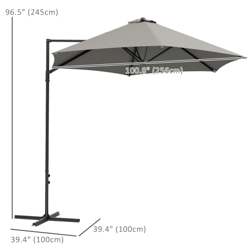 Outsunny 8.5FT Offset Patio Umbrella with 360° Rotation, Outdoor Cantilever Roma Parasol Hanging Sun Shade Canopy Shelter with Cross Base, Light Grey