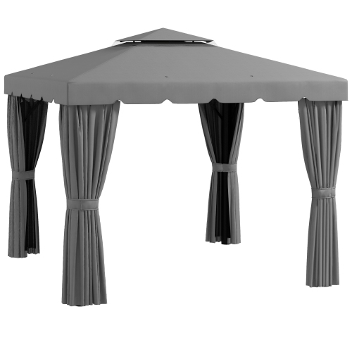 Image 1 de 9.. Abri de jardin à toit souple et double pour abri de jardin Outsunny, 10 x 10 pi, rideaux en polyester et rideaux en filet, gris pâle