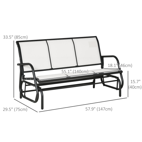 Outsunny 3-Seat Outdoor Glider Chair, Patio Glider Outdoor Rocking Chair with Steel Frame, Sling Fabric Seat for Garden, Backyard, Lawn, Cream White