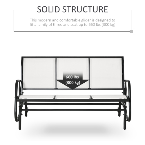 Outsunny 3-Seat Outdoor Glider Chair, Patio Glider Outdoor Rocking Chair with Steel Frame, Sling Fabric Seat for Garden, Backyard, Lawn, Cream White