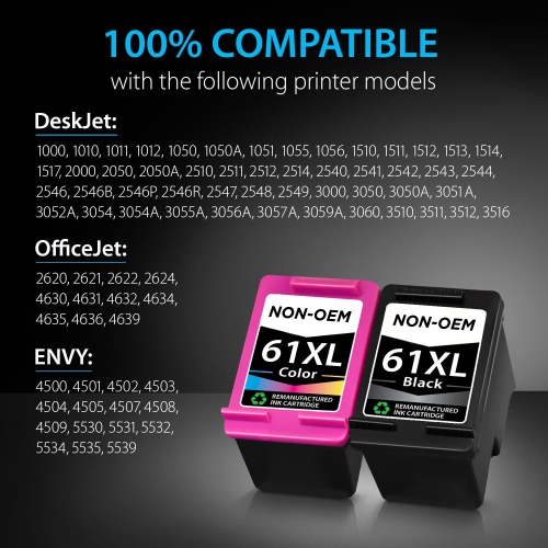 [High Yield] 1 Set Remanufactured Ink Cartridge Replacement for HP 61XL for HP Envy 4500 5530 Deskjet 1000 1050 1512 1513 2540 2542 2549 3510 3050