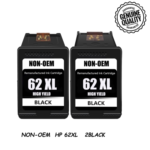 [High Yield] 2BK Remanufactured Ink Cartridge Replacement for HP 62XL hp62 ink- HP ENVY 5540, 5640, 5660, 7640 Series, HP OfficeJet 5740, 8040