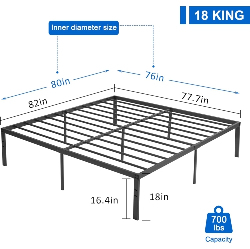 18 Inch Metal Platform Bed Frame/ Easy Assembly Mattress Foundation /Heavy Duty Steel Slat/ /No Box Spring Needed- King Size