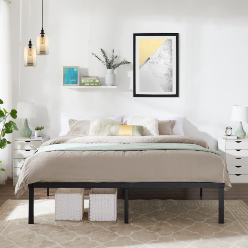 Cadre de lit plateforme en métal de 16 po/base de matelas facile à assembler/lattes en acier robuste/pas de sommier requis - très grand lit