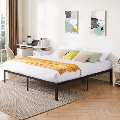 Cadre de lit plateforme en métal de 14 po/base de matelas facile à assembler/lattes en acier robuste/pas de sommier requis - très grand lit