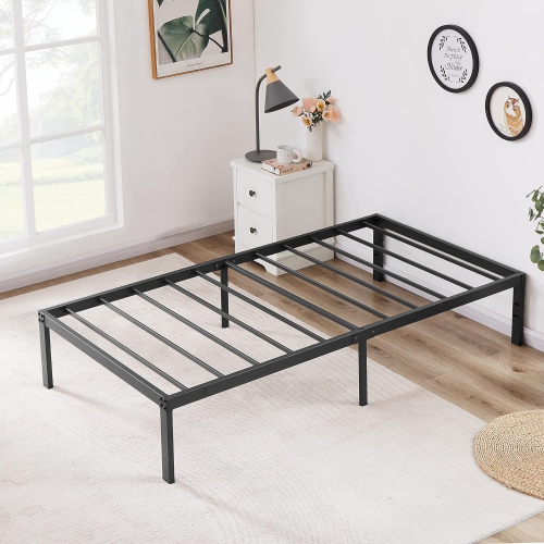 Image 1 de 5.. Cadre de lit plateforme en métal de 14 po/base de matelas facile à assembler/lattes en acier robuste/pas de sommier requis - lit simple